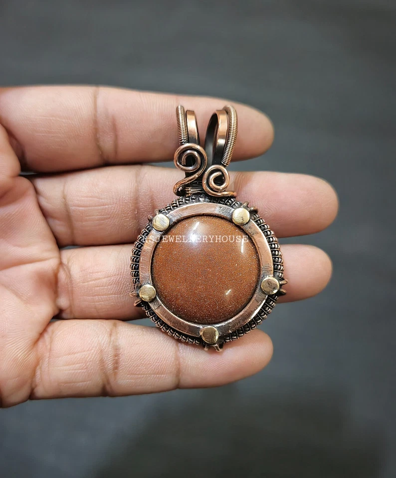Colgante Sun Sitara alambre de cobre envuelto joyería piedras preciosas joyería hecho a mano regalo Foto 4 de 4