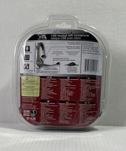 Cyber Acoustics AC-840 USB Mono Headset *New Unused* - Picture 2 of 5