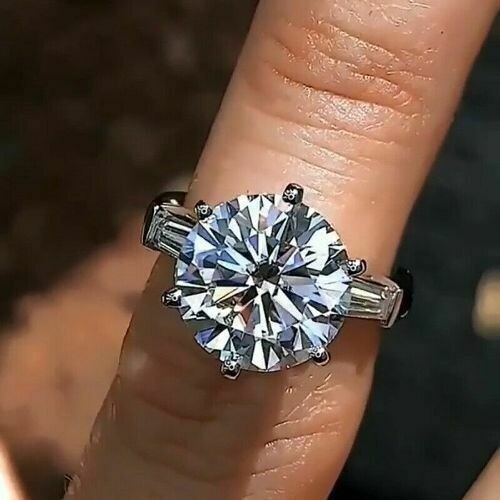 14K White Gold Over 2.90CT Round Cut Lab Created Diamond Engagement 3-Stone Ring - Picture 1 of 4