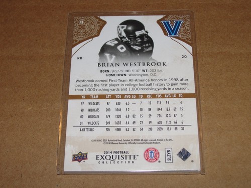 2014 Exquisite BRIAN WESTBROOK #11 College Gold/75 Philadelphia EAGLES Villanova - Picture 2 of 2