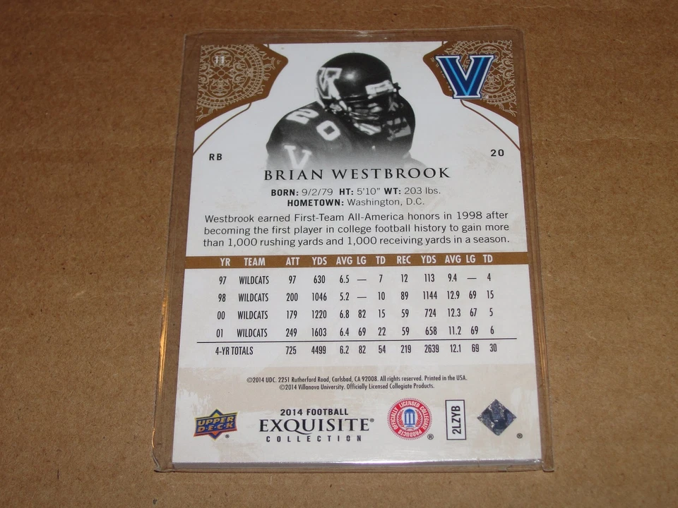 2014 Exquisite BRIAN WESTBROOK #11 College Gold/75 Philadelphia EAGLES Villanova - Image 2 of 2