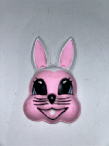 VINTAGE THIN PLASTIC EASTER PINK BUNNY RABBIT CAKE TOPPER SMALL 3”x2” - Picture 1 of 4