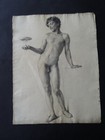 FRENCH SCHOOL 18thC - MALE FIGURE STUDY - STUNNING CHARCOAL DRAWING