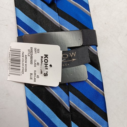 Corbata para hombre Arrow gris metálico azul negro rayas 100 % seda 56,5" x 3,5" - Imagen 3 de 7