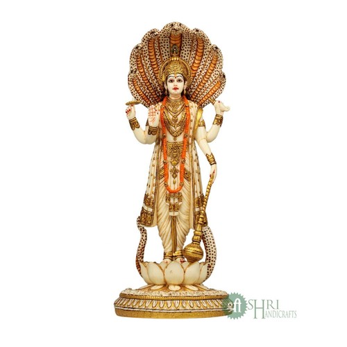 Estatua de mármol polvo pintada a mano ídolo Lakshmi Narayan de pie Vishnu Laxmi - Imagen 3 de 12