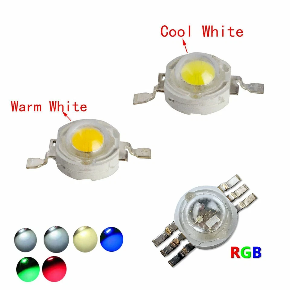 1W 3W 5W LED Chip COB PCB SMD Bead White Warm Blue Green Red RGB High Power Lamp - Image 2 of 4