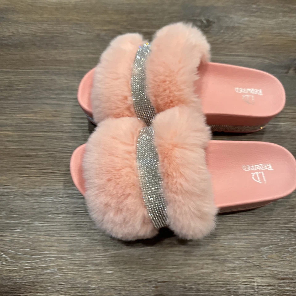 ID REQUERIDO Rosa Peludo Puntera Abierta Diapositivas 2" PLATAFORMA Sandalia Zapatos MUJERES Talla 9 Foto 2 de 4