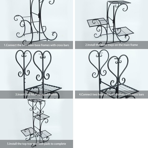 Plant Stand 5-Tier Flower Pot Rack Balcony Garden Balcony Decor Iron Shelf Rack - Picture 8 of 8