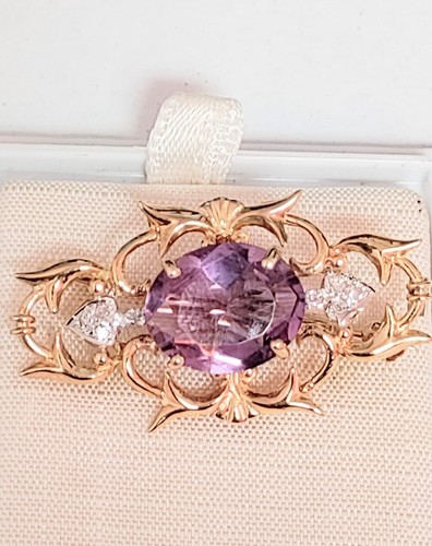 Elegant 9 Carat Gold Amethyst Gemstone and Diamond. - Picture 2 of 3