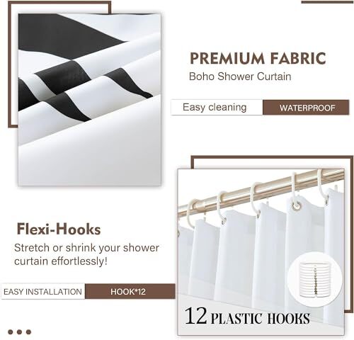 72" x72" Boho Shower Curtain Set,Arch Sun 72"W x 72"H Black and White - Picture 6 of 6