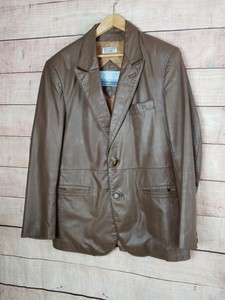 VINTAGE-DOMINIQUE-Mens-42-L-Brown-Leather-2-Button-Blazer