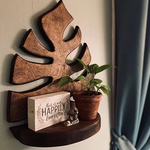 Wooden Monstera Shelf Wall Mounted Photo Frame Candle Book Storage For Home - Afbeelding 5 van 7