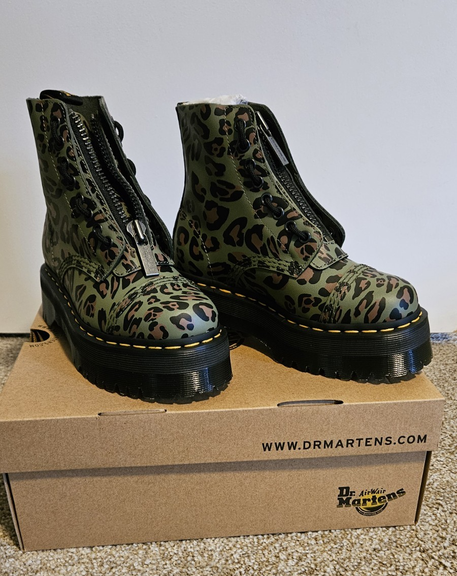 Dr. Martens Sinclair Distorted Leopard Khaki Green Boots