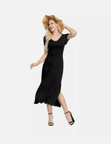 INK+IVY Womens XS Short Sleeve T-Shirt Long Pockets Swing Midi Dress Rayon Black