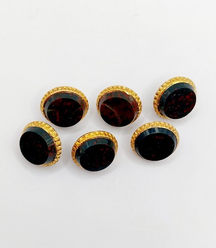 Parure antique or 18k boutons de manchette et cols jaspe sanguin (circa 1900) - Foto 3 di 10