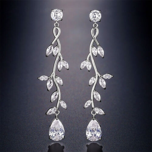 Pretty 925 Silver Filled Long Drop Earrings for Women Cubic Zirconia Jewelry - Picture 1 of 3