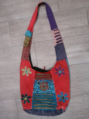 1960's KATHMANDU IMPORTS PEACE SYMBOL SHOULDER/CROSS BODY BAG MADE IN NEPAL - Picture 1 of 8