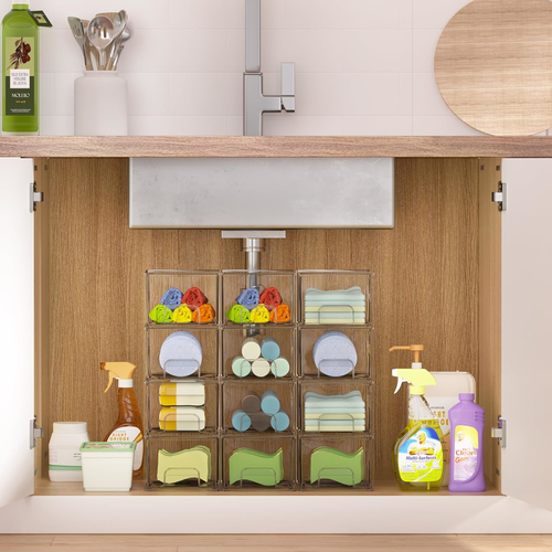 Vtopmart 4 Pack Stackable Storage Drawers, Acrylic Organiser with 32 Non-slip - Picture 7 of 8