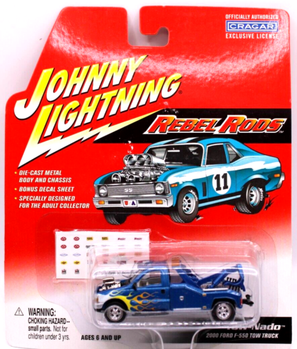 Johnny Lightning Rebel Rods 2000 Ford F-450 Tow Truck blue w/ flames Cragers
