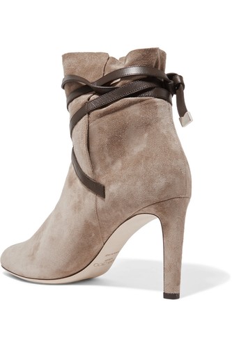 NIB $950+ Jimmy Choo DALAL Tie Bootie Heel Ankle Boot Light Mocha Brown Suede 37 - Picture 10 of 10