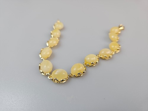 Pulsera ámbar blanco chapada en oro plata 925 brazalete hecho a mano regalo mujer - Imagen 6 de 8