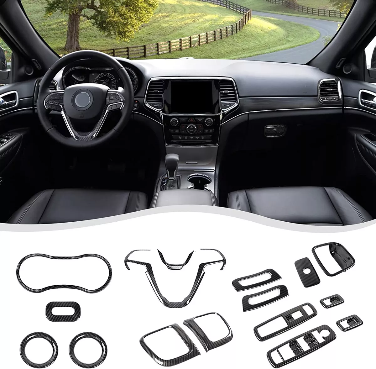 16PCS Carbon Fiber Full Set Interior Trim Kit For 2014 2021 Jeep