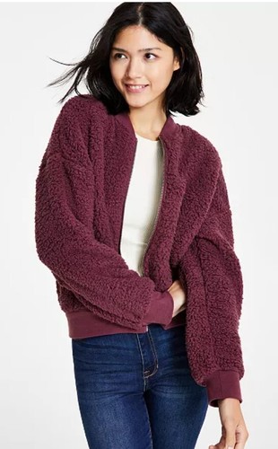 NWT Hippie Rose Black Sherpa Bomber Jacket. Women's Size M. Zipper Front &... - Picture 2 of 9