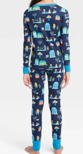Boys Or Girls Size 4 Hanukkah Pajama Set Navy Blue 2 Piece Shirt And Pants New - Picture 2 of 4