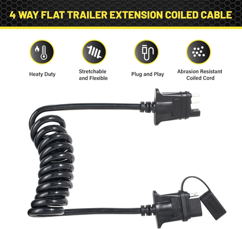 Cable de extensión de remolque plano de 4 vías en espiral de 5 pies, 4 pines mac - Afbeelding 4 van 12