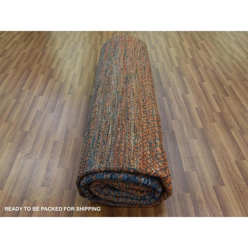 10'x14'5" Orange Pure Wool Hand Knotted Modern Chiaroscuro Collection Rug R79171 - Picture 10 of 12