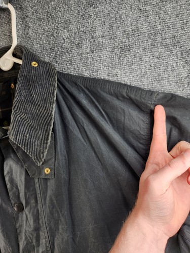 Barbour Border Waxed Cotton Canvas Jacket A205 Zip Chore Barn Cargo Lined 44 - Picture 12 of 24
