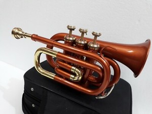 BRAND-NEW-Copper-BRASS-Colour-FLAT-3V-POCKET-TRUMPET-FREE-CASE-MOUTHPIECE