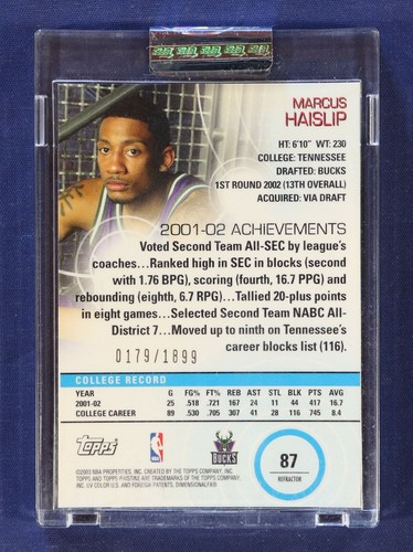 2002-03 Topps Pristine Refractors #87 Marcus Haislip C Uncirculated - Picture 2 of 2