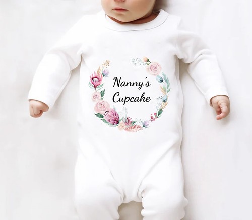 Personalised Custom Baby Romper Newborn Flower Cute Bodysuit Reveal Announcement - Picture 5 of 14
