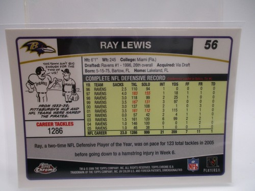 2006 Topps Chrome #56 Ray Lewis RAVENS - Picture 2 of 2