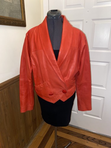 UDO Women’s Coral Red Lambskin Soft Leather Cropped Jacket Size EU 40 US 8 - Picture 8 of 10