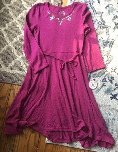 NWT SO Girls Cozy Necklace Dress Pink Raspberry Embellished size Medium M 12 - Picture 1 of 3