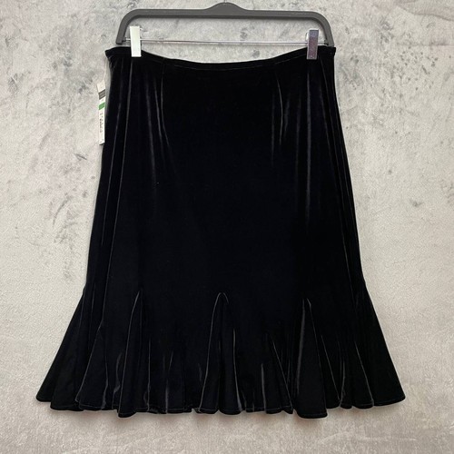Y2K Whimsigoth Velvet Black Knee Length Ruffle Hem Trumpet Skirt Large Gothic - Picture 2 of 7