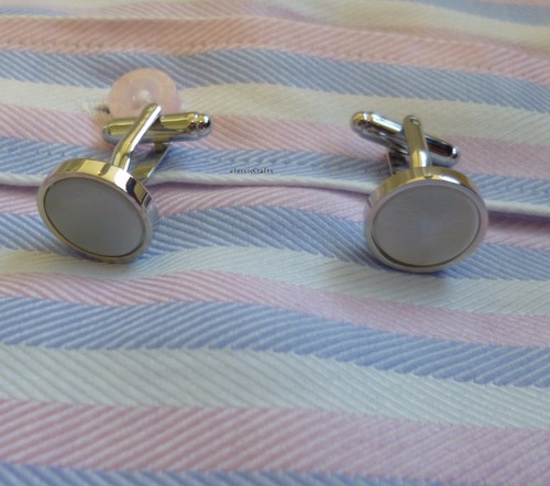  Silvered solid brass  silver sea shell round shape Cufflinks  Dia 15mm  - Bild 1 von 3