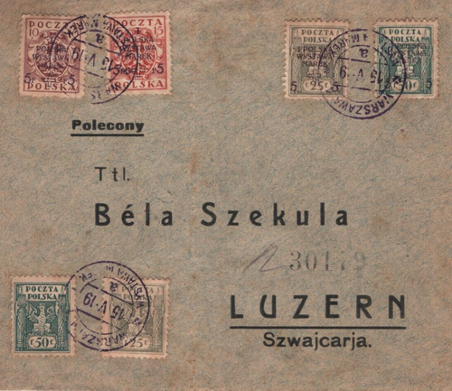 POLAND Cover Warsaw *WYSTAWA MAREK* 1919 Set{6{ Exhibition CDS Registered MA647 - Picture 1 of 10