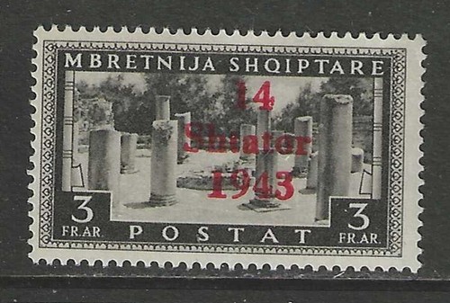 ALBANIEN 1943 WW II Deutsche Besetzung 3 Fr. mit Aufdruck postfrisch**, 285,00 $