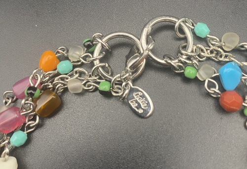 Cookie Lee Necklace Bright Multicolor Acrylic Bead Layered Silver Tone 19-36" - Picture 5 of 6
