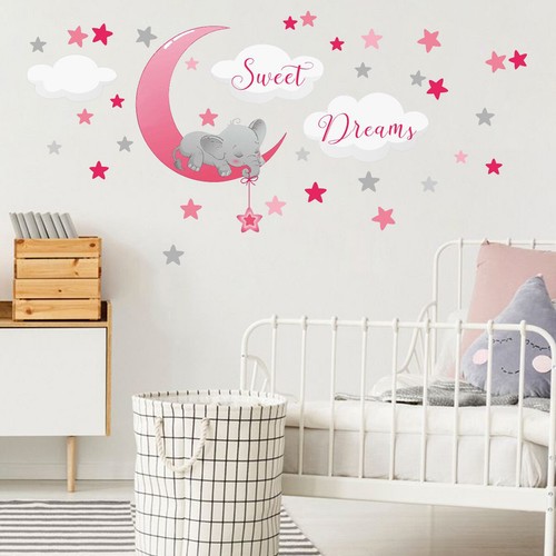 Schlafender Elefant Mondwolken Wandaufkleber Baby Kinderzimmer Kunst Aufkleber zum Selbermachen Geschenk