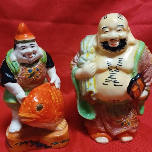 SEVEN LUCKY GODS KUTANI Ware Small Pottery Statue Set Japanese Vintage Figurine - Picture 2 of 24