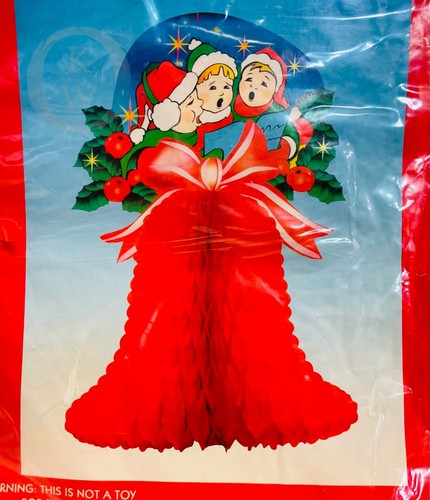 Vintage*Carolers & Bell*Honeycomb Decoration 15" Tall*24254B S140 - Picture 1 of 3