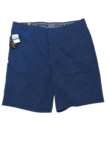 PGA Tour Golfshorts Herren 38 blau kariert flache Fronttaschen Stretchbund - 521