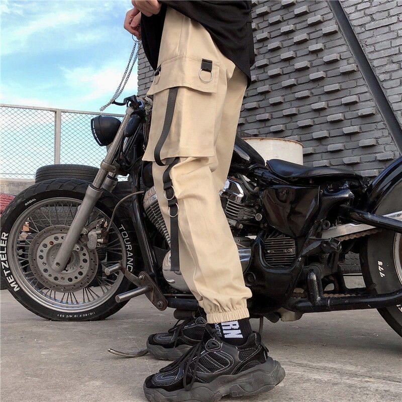 New Women Men Cargo Pants Harajuku Chain Pockets Ankle Trousers High unisex