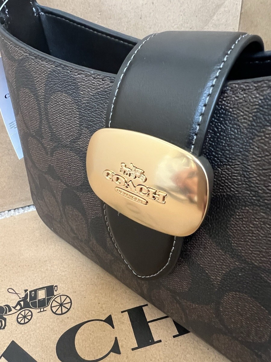NWT Coach CP005 Eliza Shoulder Bag Signature Canvas&Leather Brown 
