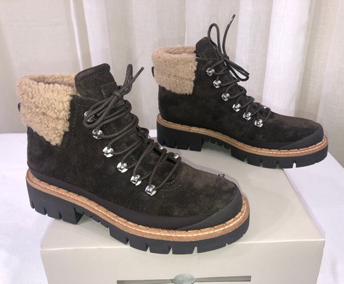 NIB MARC FISHER Cade Genuine Shearling Cuff Lace-Up Boot (US 7) Dark Brown Suede - Picture 8 of 19