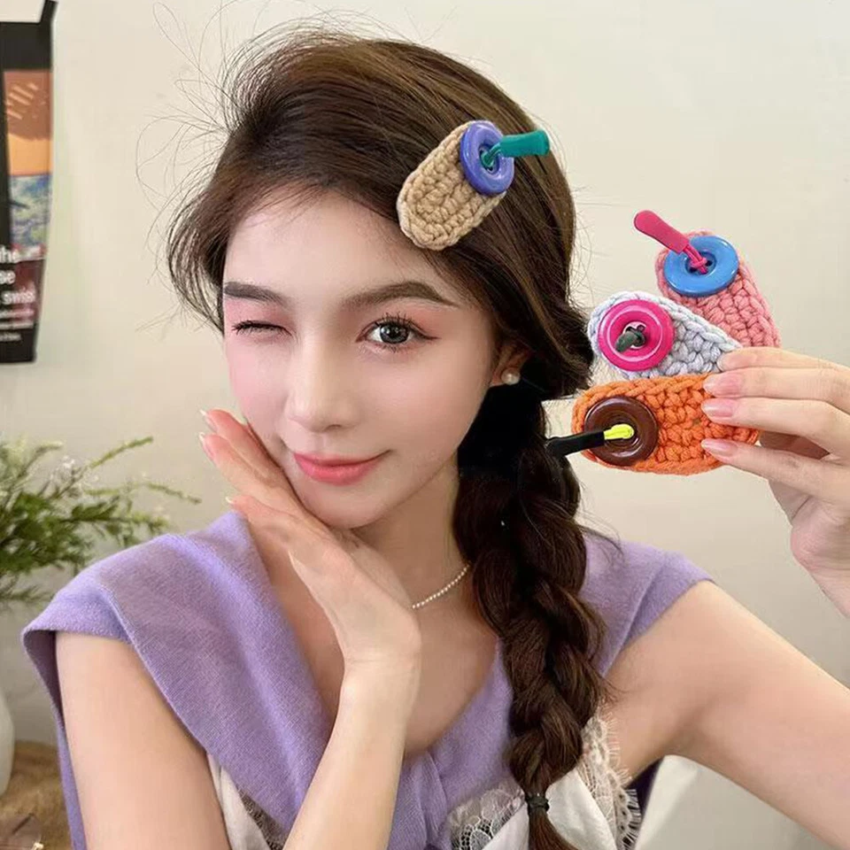Pinza para el cabello de punto de lana para mujer horquillas flequillo clip accesorios para el cabello ∂ Foto 3 de 4